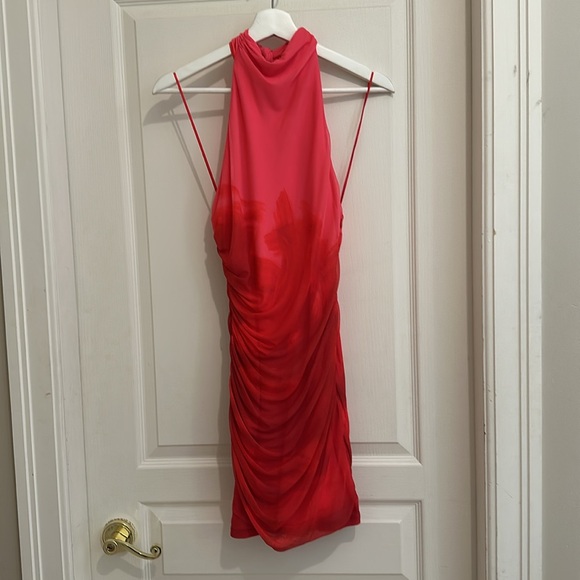 Red/Pink Printed mesh mini Zara Dress. Size small. - Picture 4 of 5